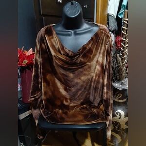 Susan Graver Women's Velvet Velour Dip Neck Long Sleeve Sweater Brown Size XL